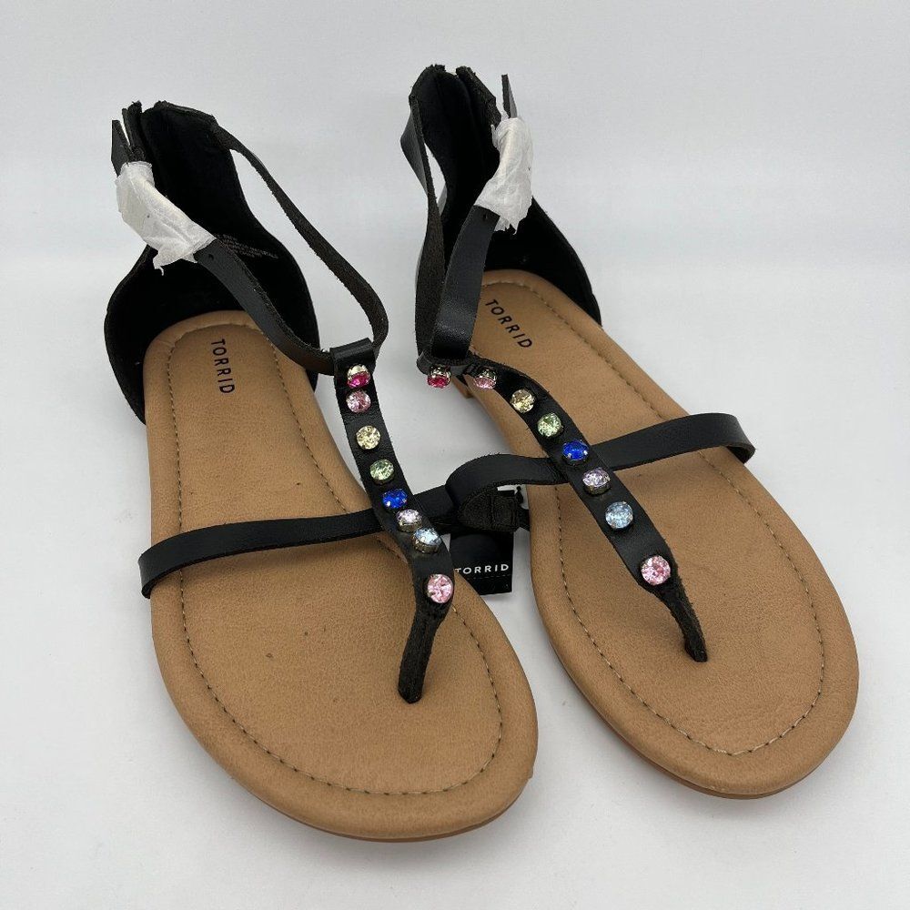 New Torrid Black & Tan Rainbow Studded Sandals - Size 8WW